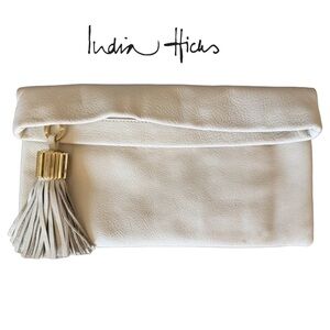 India Hicks Carmen Cream Clutch with Tassel and Magnetic Closure